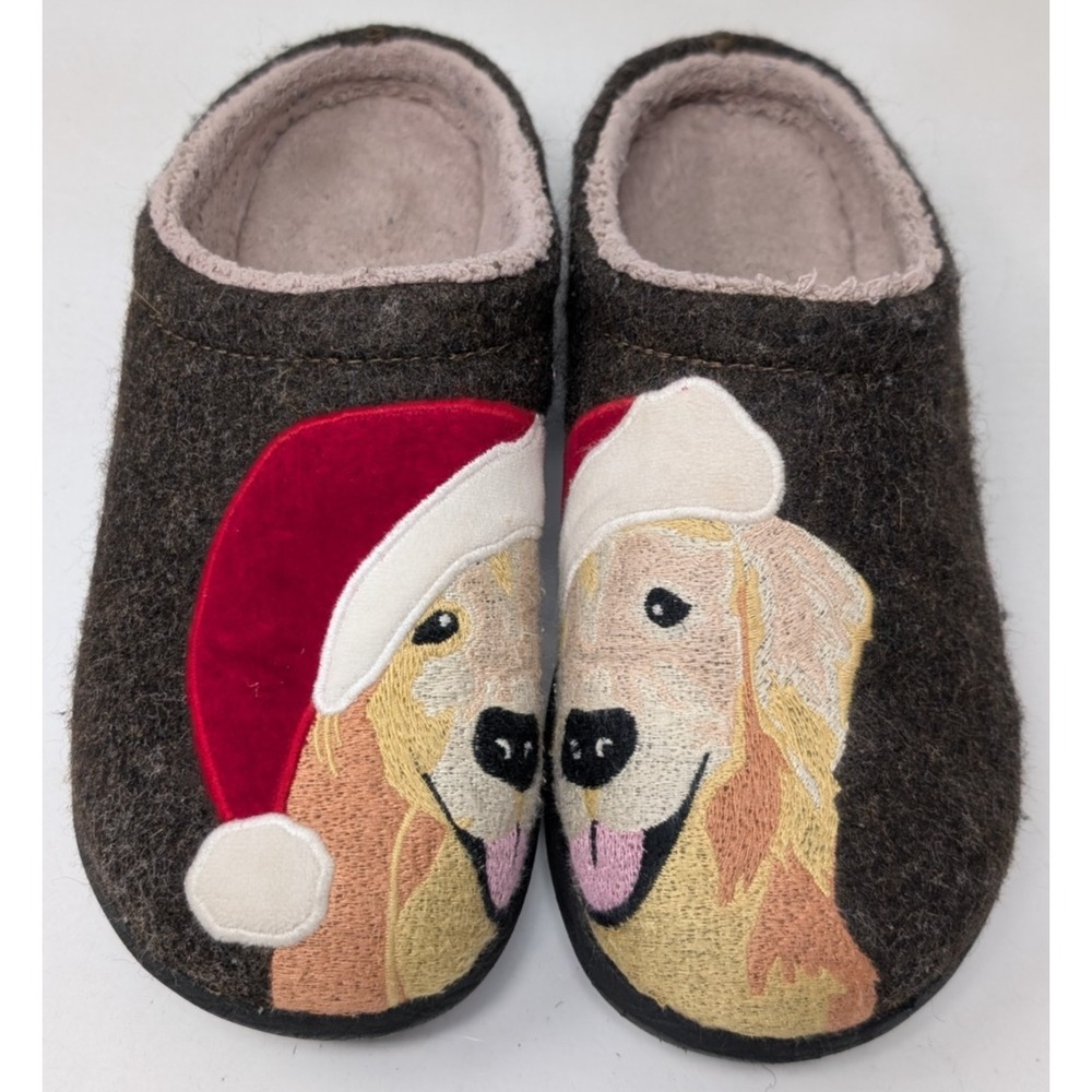 LL Bean Daybreak Scuffs Slippers Women's Size 8 M Golden Retriever Dog Santa Hat